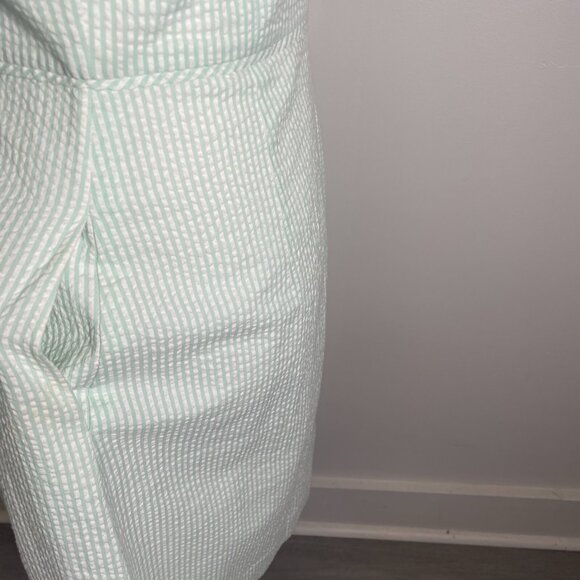 J. CREW A Line Dress Sz 0 Green White Seersucker Pleated Sleeveless Back Zip - Picture 9 of 16